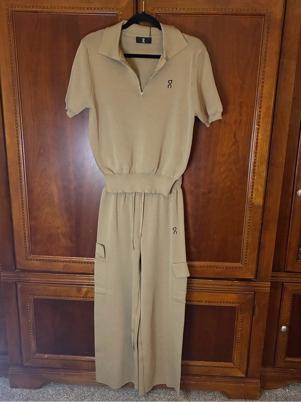 On Women’s Beige Knit Half Zip Polo Top & Cargo Pants Set